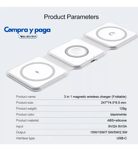 TecnoPro™ | Cargador Plegable Inalámbrico 3 En 1.