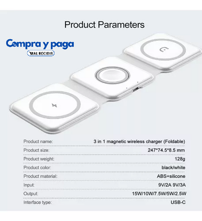 TecnoPro™ | Cargador Plegable Inalámbrico 3 En 1.