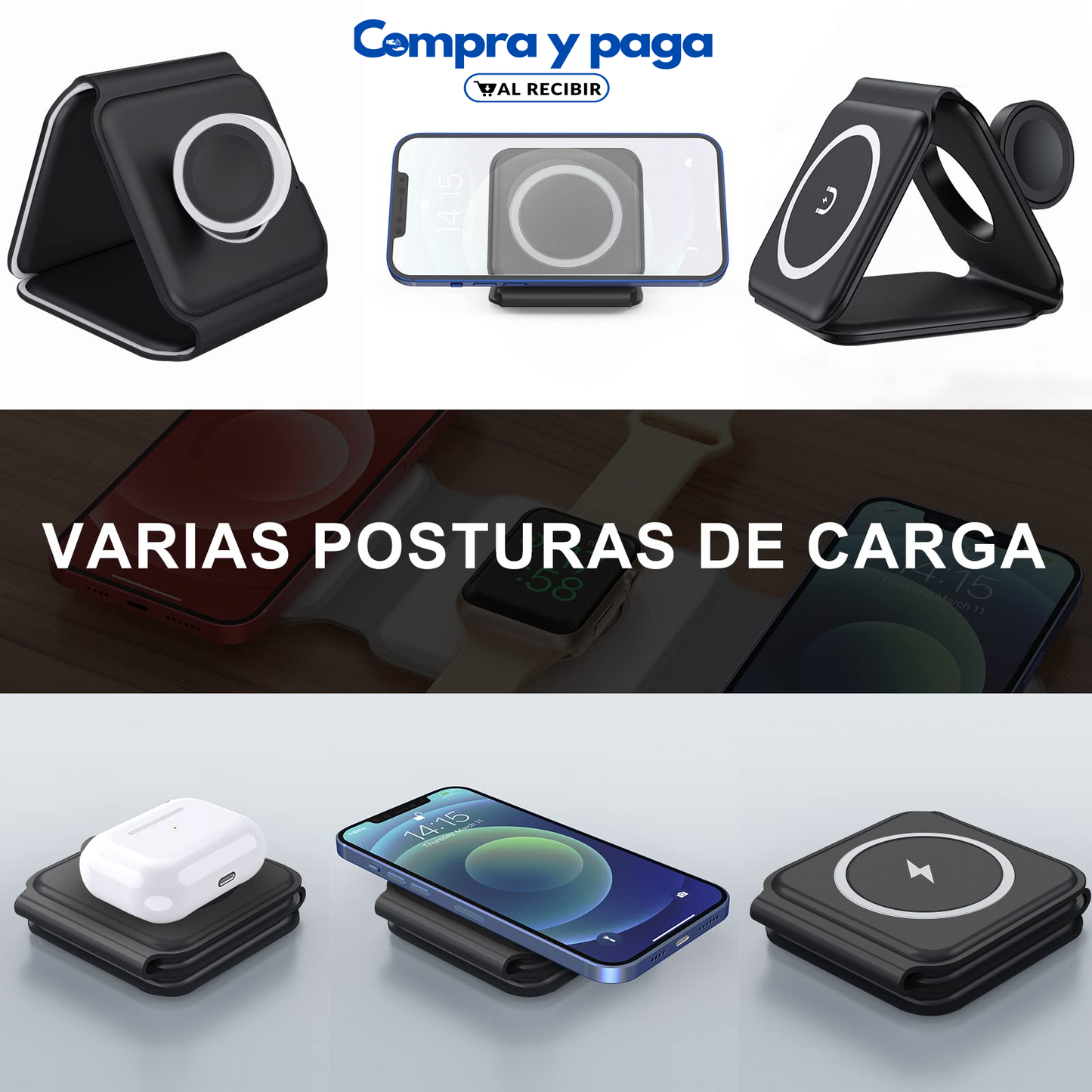 TecnoPro™ | Cargador Plegable Inalámbrico 3 En 1.