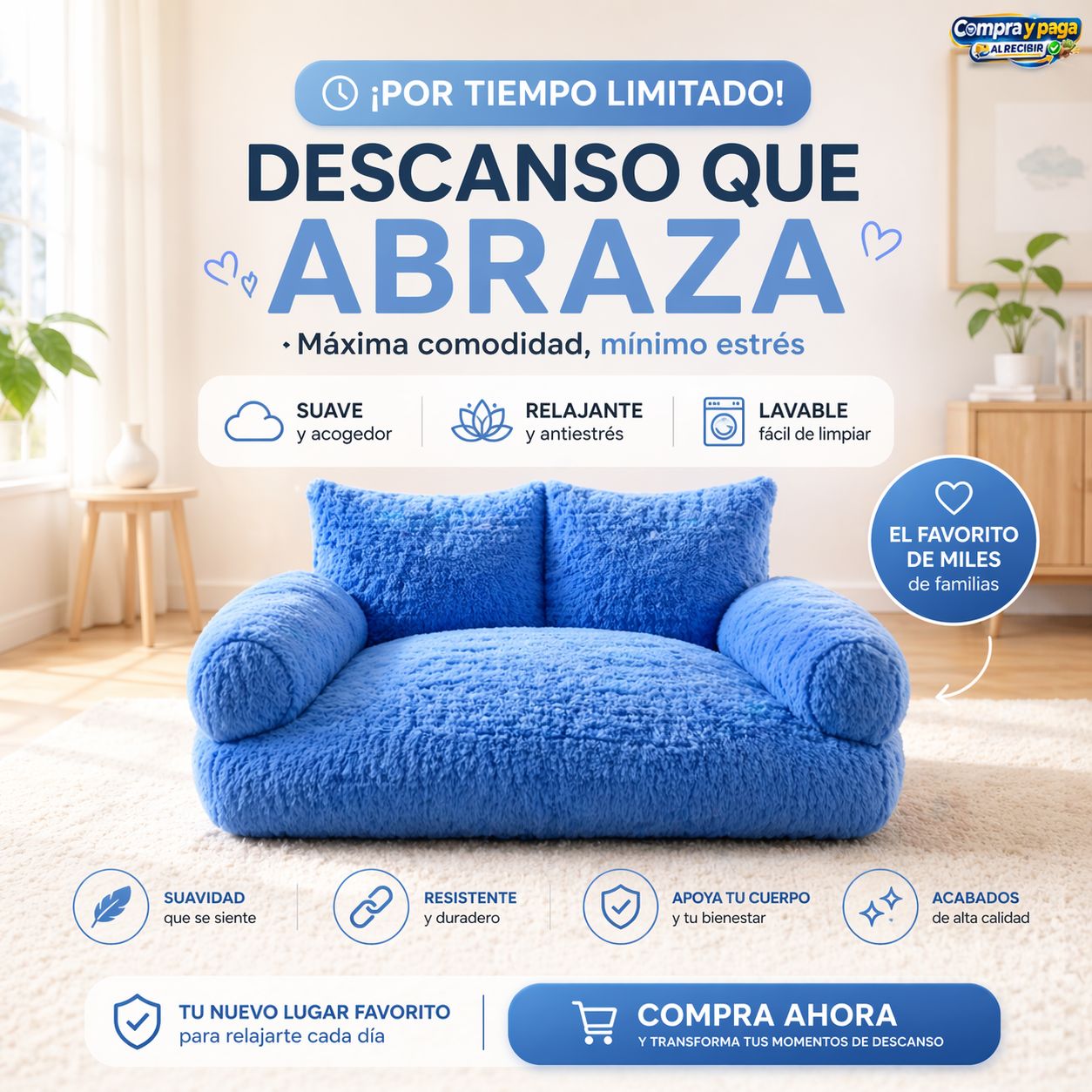 NubePet™ | Sofá Antiestrés Extra suave para Mascotas.